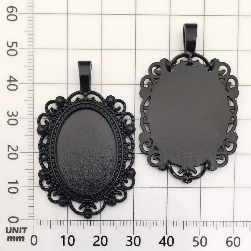 iloveDIYbeads All 32pcs(16 Sets) 18x25mm Enamel Black Oval Blank Bezel Pendant Trays Base Cabochon Settings Trays Pendant Blanks for Jewelry Making DIY Findings (M181) - Image 5